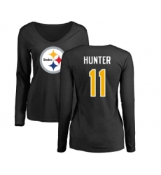 Football Women's Pittsburgh Steelers #11 Justin Hunter Black Name & Number Logo Slim Fit Long Sleeve T-Shirt