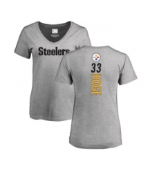Football Women's Pittsburgh Steelers #33 Merril Hoge Ash Backer V-Neck T-Shirt