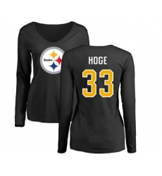 Football Women's Pittsburgh Steelers #33 Merril Hoge Black Name & Number Logo Slim Fit Long Sleeve T-Shirt