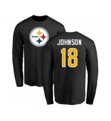 Pittsburgh Steelers #18 Diontae Johnson Black Name & Number Logo Long Sleeve T-Shirt
