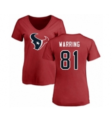 Football Women's Houston Texans #81 Kahale Warring Red Name & Number Logo T-Shirt