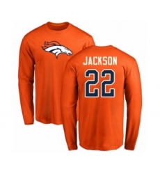 Football Denver Broncos #22 Kareem Jackson Orange Name & Number Logo Long Sleeve T-Shirt