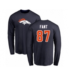 Football Denver Broncos #87 Noah Fant Navy Blue Name & Number Logo Long Sleeve T-Shirt