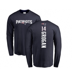 Football New England Patriots #14 Steve Grogan Navy Blue Backer Long Sleeve T-Shirt