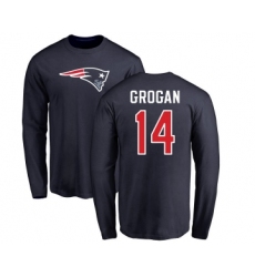 Football New England Patriots #14 Steve Grogan Navy Blue Name & Number Logo Long Sleeve T-Shirt
