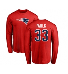 Football New England Patriots #33 Kevin Faulk Red Name & Number Logo Long Sleeve T-Shirt