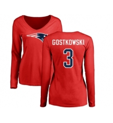 Football Women's New England Patriots #3 Stephen Gostkowski Red Name & Number Logo Slim Fit Long Sleeve T-Shirt