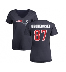 Football Women's New England Patriots #87 Rob Gronkowski Navy Blue Name & Number Logo Slim Fit T-Shirt