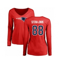 Football Women's New England Patriots #88 Austin Seferian-Jenkins Red Name & Number Logo Slim Fit Long Sleeve T-Shirt