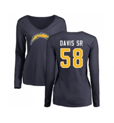 Football Women's Los Angeles Chargers #58 Thomas Davis Sr Navy Blue Name & Number Logo Long Sleeve T-Shirt