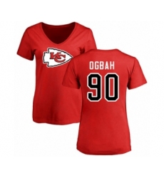 Football Women's Kansas City Chiefs #90 Emmanuel Ogbah Red Name & Number Logo Slim Fit T-Shirt