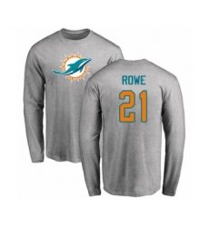 Football Miami Dolphins #21 Eric Rowe Ash Name & Number Logo Long Sleeve T-Shirt