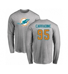 Football Miami Dolphins #95 Tank Carradine Ash Name & Number Logo Long Sleeve T-Shirt