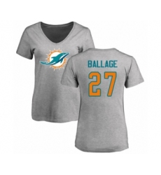Football Women's Miami Dolphins #27 Kalen Ballage Ash Name & Number Logo T-Shirt
