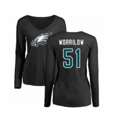 Women's Philadelphia Eagles #51 Paul Worrilow Black Name & Number Logo Slim Fit Long Sleeve T-Shirt