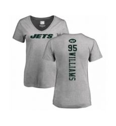 Football Women's New York Jets #95 Quinnen Williams Ash Backer T-Shirt