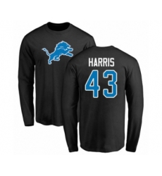 Football Detroit Lions #43 Will Harris Black Name & Number Logo Long Sleeve T-Shirt