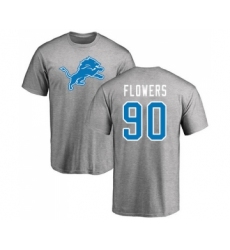 Football Detroit Lions #90 Trey Flowers Ash Name & Number Logo T-Shirt