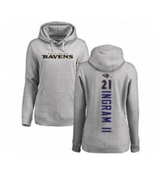 Football Women's Baltimore Ravens #21 Mark Ingram II Ash Backer Pullover Hoodie