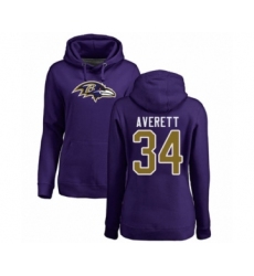 Football Women's Baltimore Ravens #34 Anthony Averett Purple Name & Number Logo Pullover Hoodie