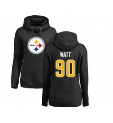 Football Women's Pittsburgh Steelers #90 T. J. Watt Black Name & Number Logo Pullover Hoodie