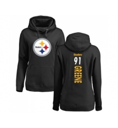 Football Women's Pittsburgh Steelers #91 Kevin Greene Black Backer Pullover Hoodie