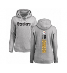 Women's Pittsburgh Steelers #18 Diontae Johnson Ash Backer Pullover Hoodie