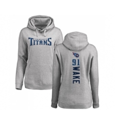 Football Women's Tennessee Titans #91 Cameron Wake Ash Backer Pullover Hoodie