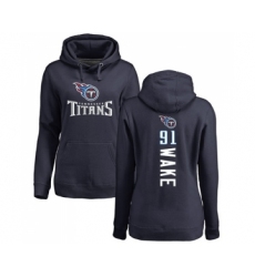 Football Women's Tennessee Titans #91 Cameron Wake Navy Blue Backer Pullover Hoodie