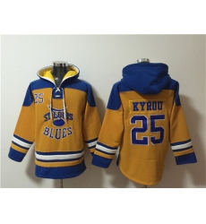 Men's St. Louis Blues #25 Jordan Kyrou Yellow Ageless Must-Have Lace-Up Pullover Hoodie
