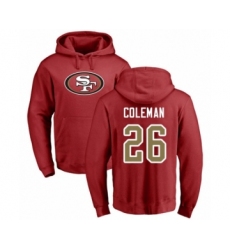 Football San Francisco 49ers #26 Tevin Coleman Red Name & Number Logo Pullover Hoodie
