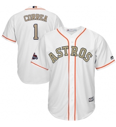 Youth Majestic Houston Astros #1 Carlos Correa Authentic White 2018 Gold Program Cool Base MLB Jersey