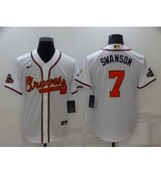 Men's Atlanta Braves #7 Dansby Swanson Nike White 2022 Gold Program Authentic Player Jersey