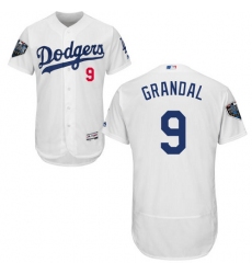Men's Majestic Los Angeles Dodgers #9 Yasmani Grandal White Home Flex Base Authentic Collection 2018 World Series MLB Jersey