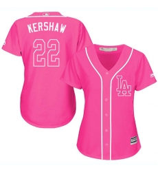 Women's Majestic Los Angeles Dodgers #22 Clayton Kershaw Authentic Pink Fashion Cool Base MLB Jersey