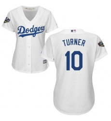 Women's Majestic Los Angeles Dodgers #10 Justin Turner Authentic White Home Cool Base 2018 World Series MLB Jersey