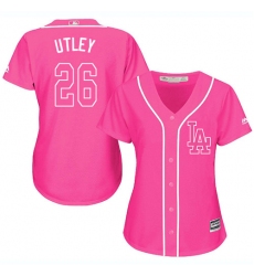 Women's Majestic Los Angeles Dodgers #26 Chase Utley Authentic Pink Fashion Cool Base MLB Jersey