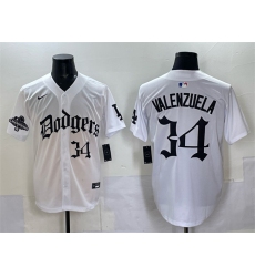 Men's Los Angeles Dodgers #34 Fernando Valenzuela White 2025 LA Gothic Style With 2024 World Series Champions Vapor Premier Limited Stitched Baseball Jerse
