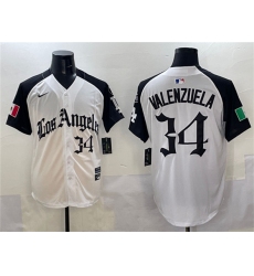 Men's Los Angeles Dodgers #34 Fernando Valenzuela White Black Mexico 2025 LA Gothic Style With Fernando Vapor Premier Limited Stitched Baseball Jersey