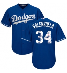Men's Majestic Los Angeles Dodgers #34 Fernando Valenzuela Authentic Royal Blue Team Logo Fashion Cool Base MLB Jersey