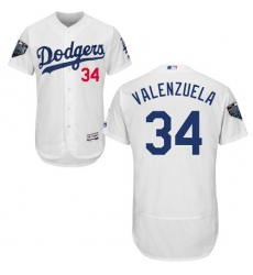 Men's Majestic Los Angeles Dodgers #34 Fernando Valenzuela White Home Flex Base Authentic Collection 2018 World Series MLB Jersey