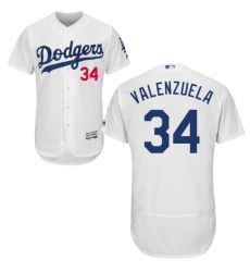 Men's Majestic Los Angeles Dodgers #34 Fernando Valenzuela White Home Flex Base Authentic Collection MLB Jersey
