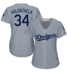 Women's Majestic Los Angeles Dodgers #34 Fernando Valenzuela Replica Grey Road Cool Base MLB Jersey
