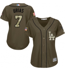Women's Majestic Los Angeles Dodgers #7 Julio Urias Replica Green Salute to Service MLB Jersey