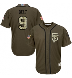 Men's Majestic San Francisco Giants #9 Brandon Belt Authentic Green Salute to Service MLB Jersey