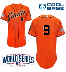 Men's Majestic San Francisco Giants #9 Brandon Belt Replica Orange Alternate Cool Base w/2014 World Series Patch MLB Jersey