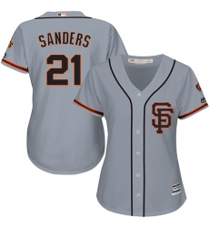 Women's Majestic San Francisco Giants #21 Deion Sanders Replica Grey Road 2 Cool Base MLB Jersey