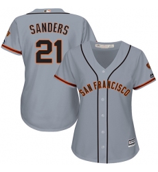 Women's Majestic San Francisco Giants #21 Deion Sanders Replica Grey Road Cool Base MLB Jersey