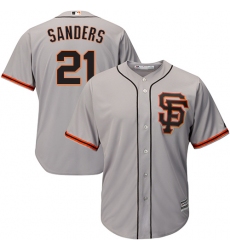 Youth Majestic San Francisco Giants #21 Deion Sanders Replica Grey Road 2 Cool Base MLB Jersey