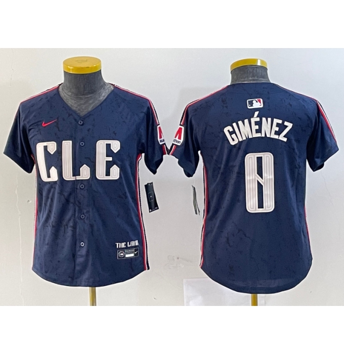 Youth Cleveland Guardians #0 Andres Gimenez Navy 2024 City Connect Limited Stitched Jerseys
